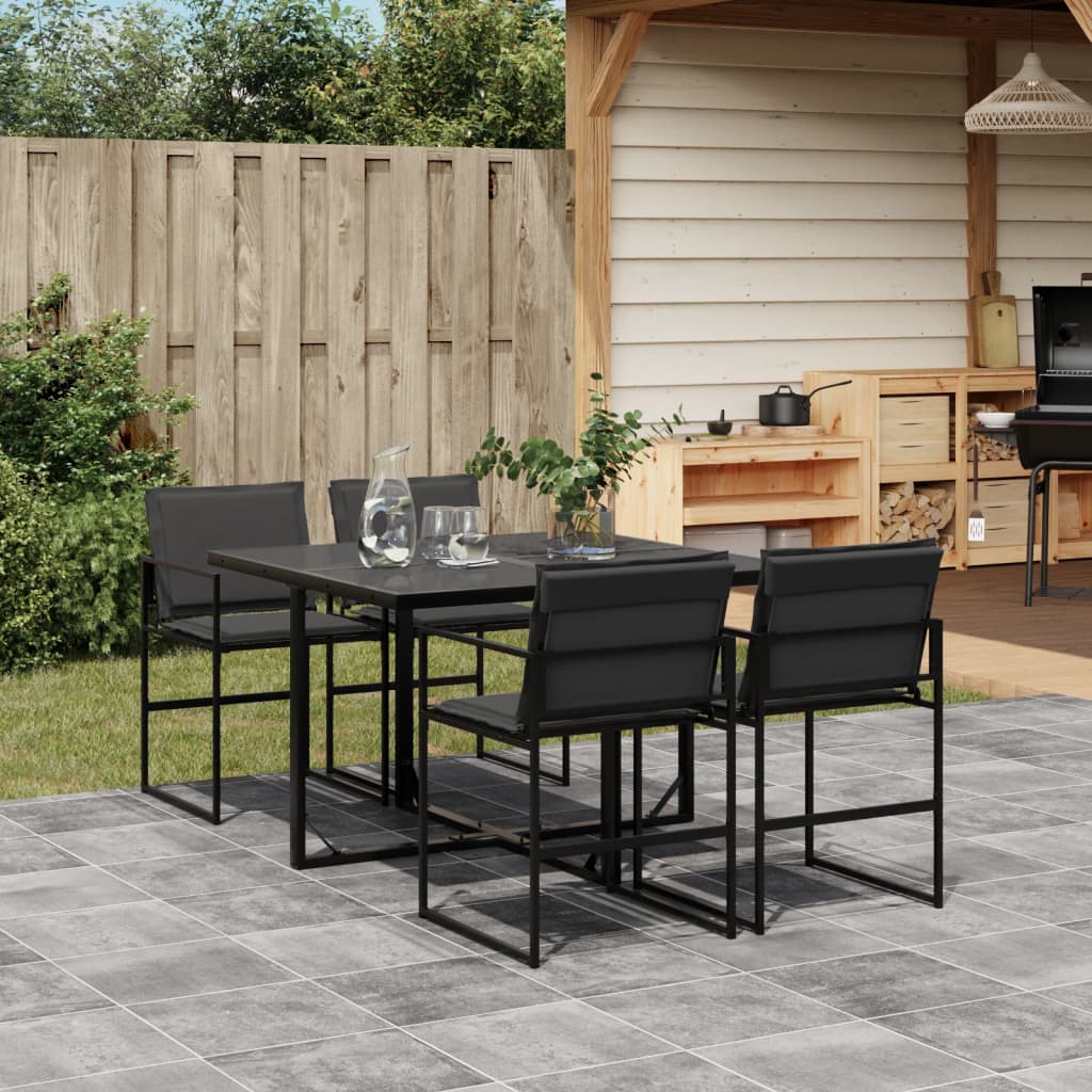 5 Pcs conj. de jantar para jardim c/ almofadões textilene preto
