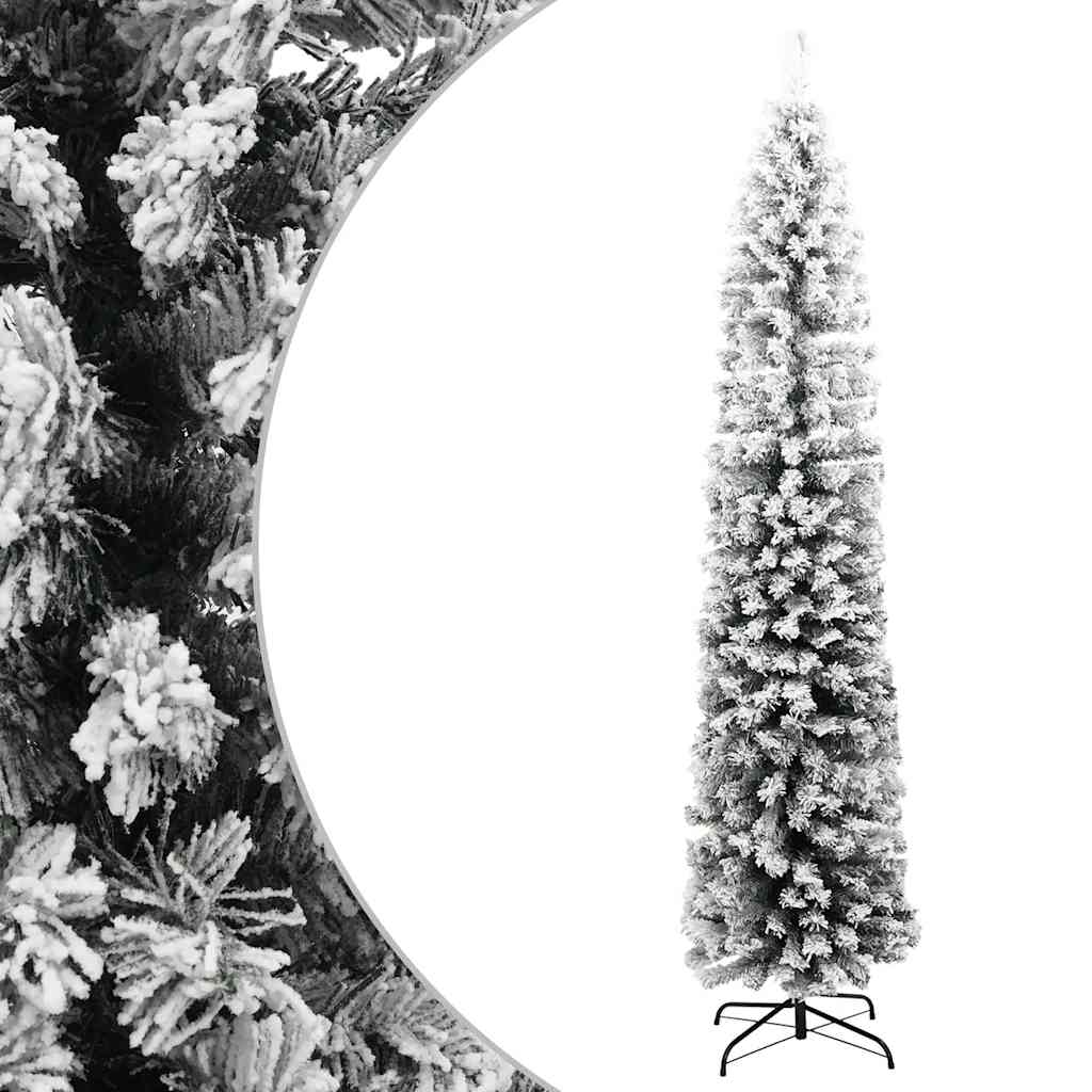 Árvore de natal artificial fina com neve 240 cm PVC verde