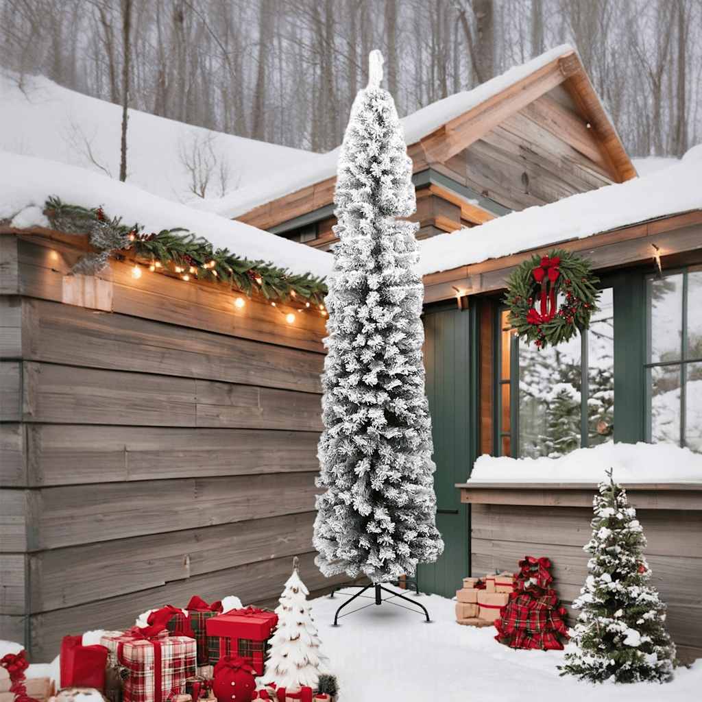 Árvore de natal artificial fina com neve 240 cm PVC verde