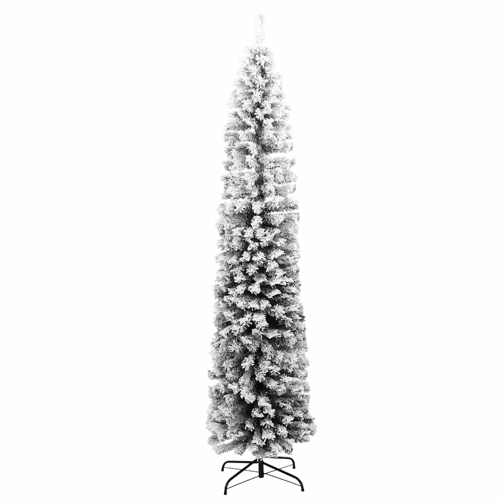 Árvore de natal artificial fina com neve 240 cm PVC verde