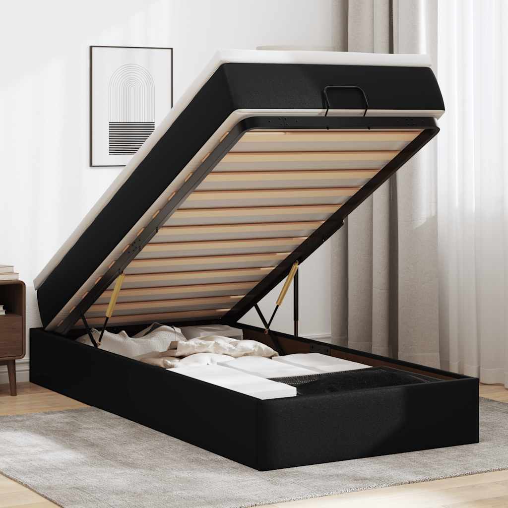 Estrutura de cama otomana com colchão 80x200 cm preta