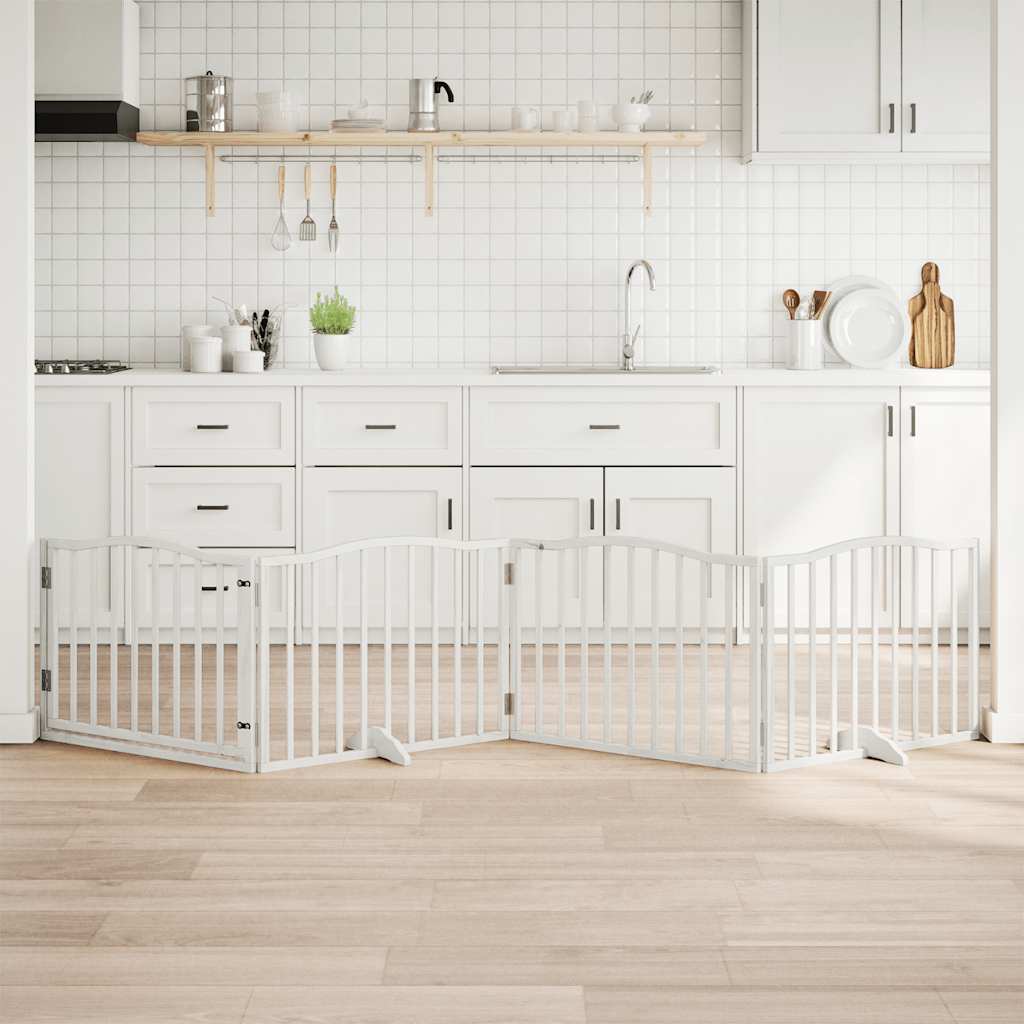 Portão p/ cães com porta dobrável 4 painéis 320 cm álamo branco