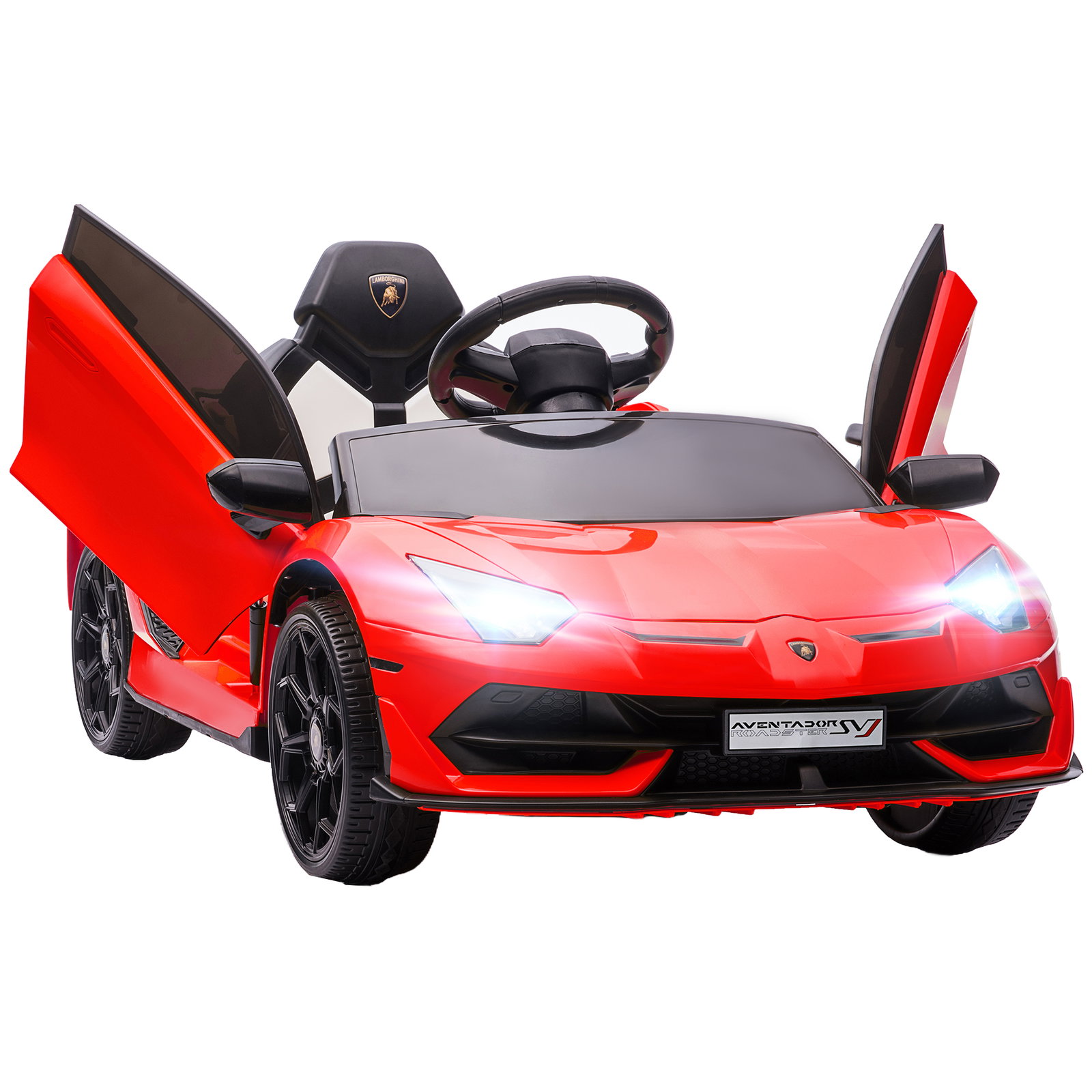 Carro elétrico lamborghini para crianças 12v velocidade 5km/h controlo remoto mp3 e luzes 107,5x63x42 cm vermelho
