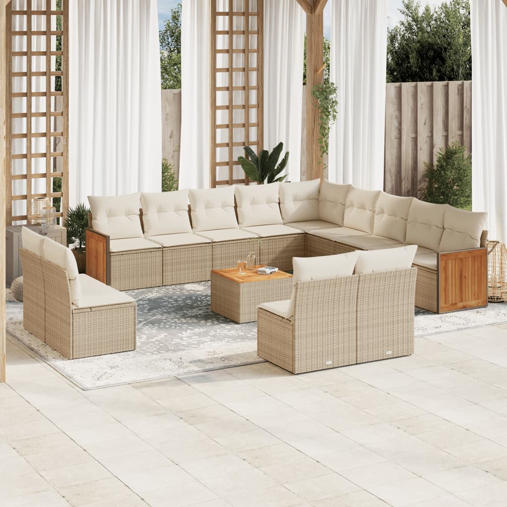 14 Pcs conjunto de sofás p/ jardim com almofadões vime PE bege