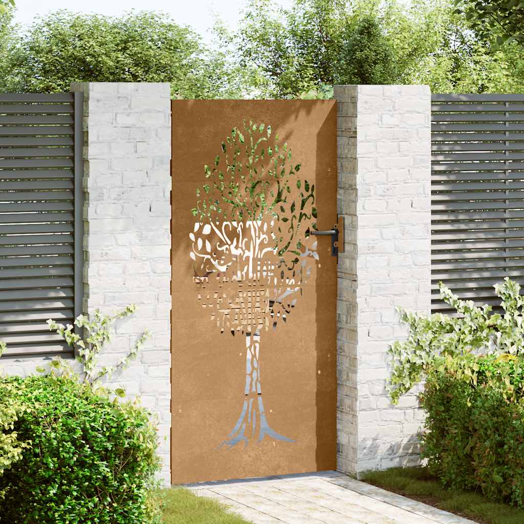 Portão de jardim 85x175 cm aço corten design árvore
