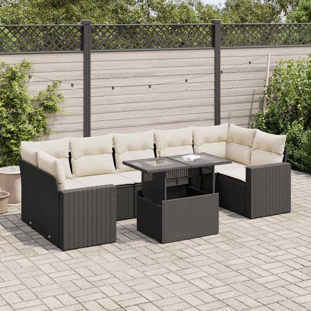 8 Pcs conjunto sofás de jardim com almofadões vime PE preto