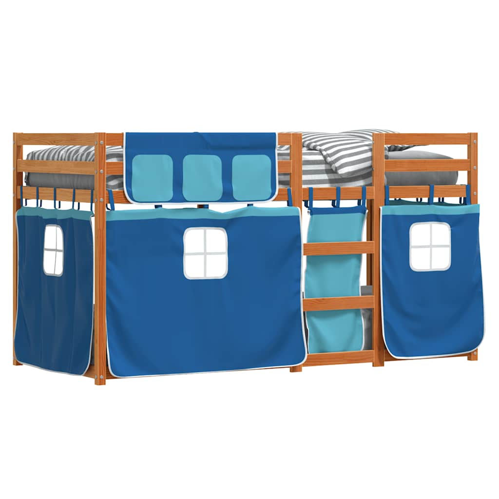 Beliche com cortinas 90x190 cm madeira de pinho maciça azul