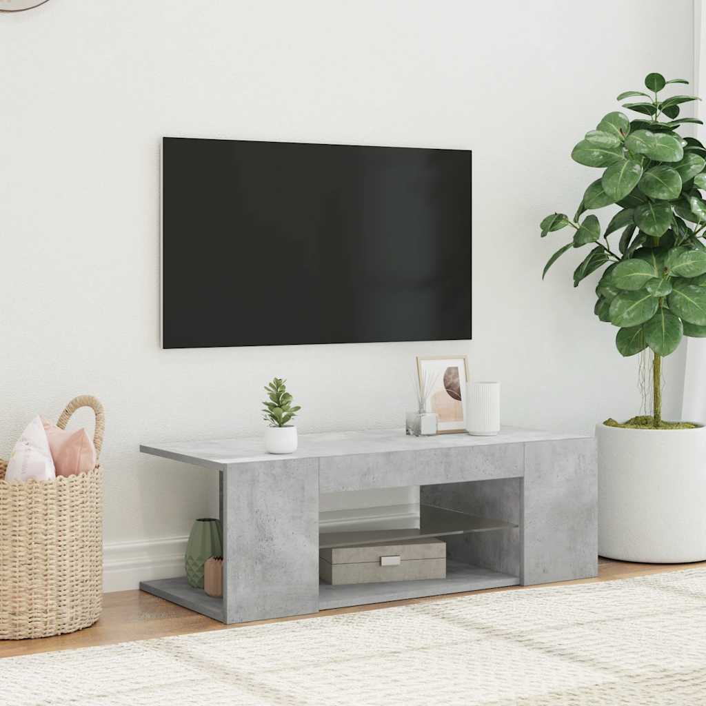 Móvel de TV com luzes LED 90x39x30 cm cinzento cimento