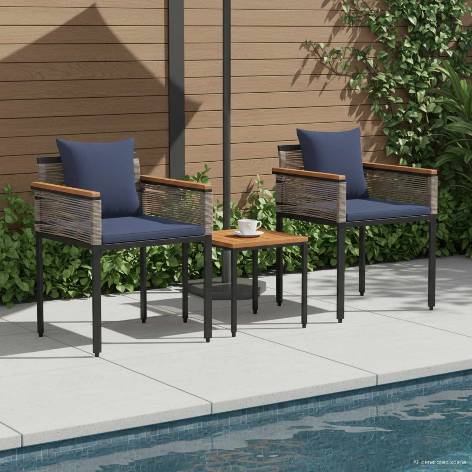 Conjunto de móveis para exterior cinza e azul marinho vime PE