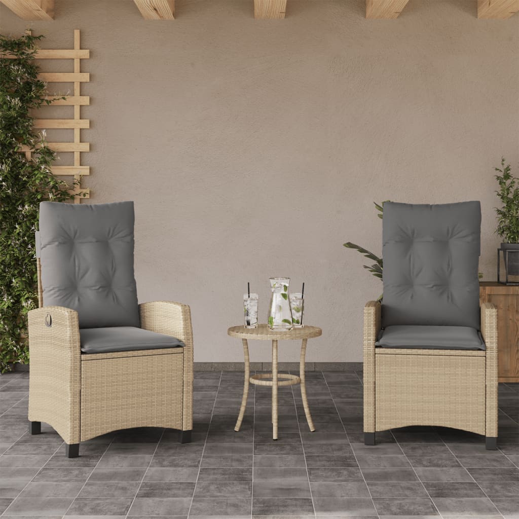 3 Pcs conjunto bistrô com almofadões vime PE bege misturado