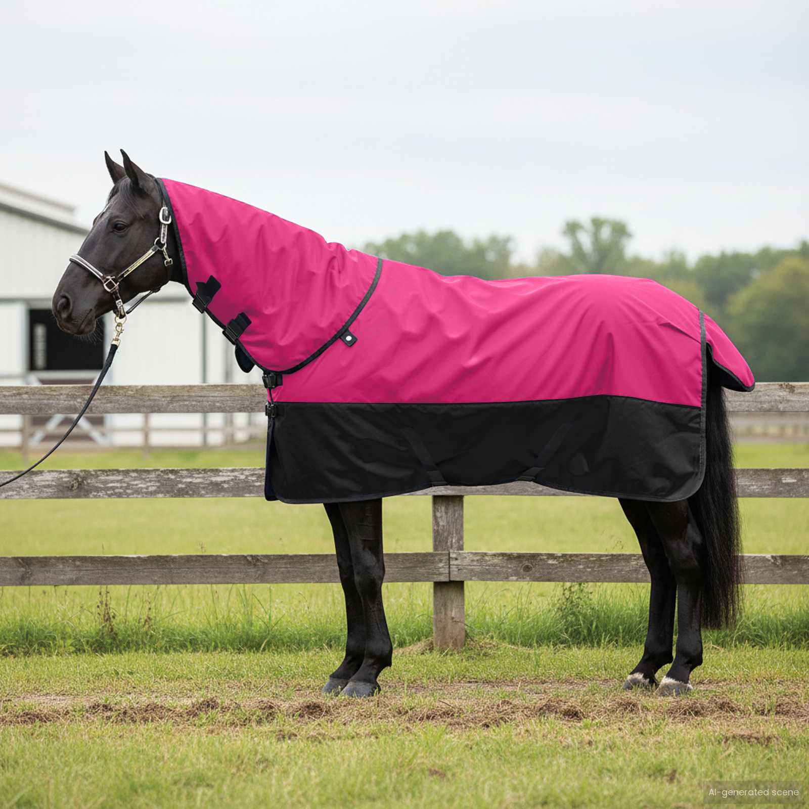 Cobertor de cavalo rosa e preto 155 cm poliéster