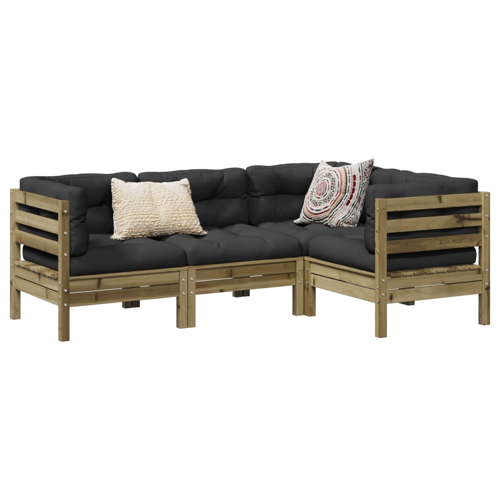 4 Pcs conjunto sofás p/ jardim com almofadões pinho impregnado
