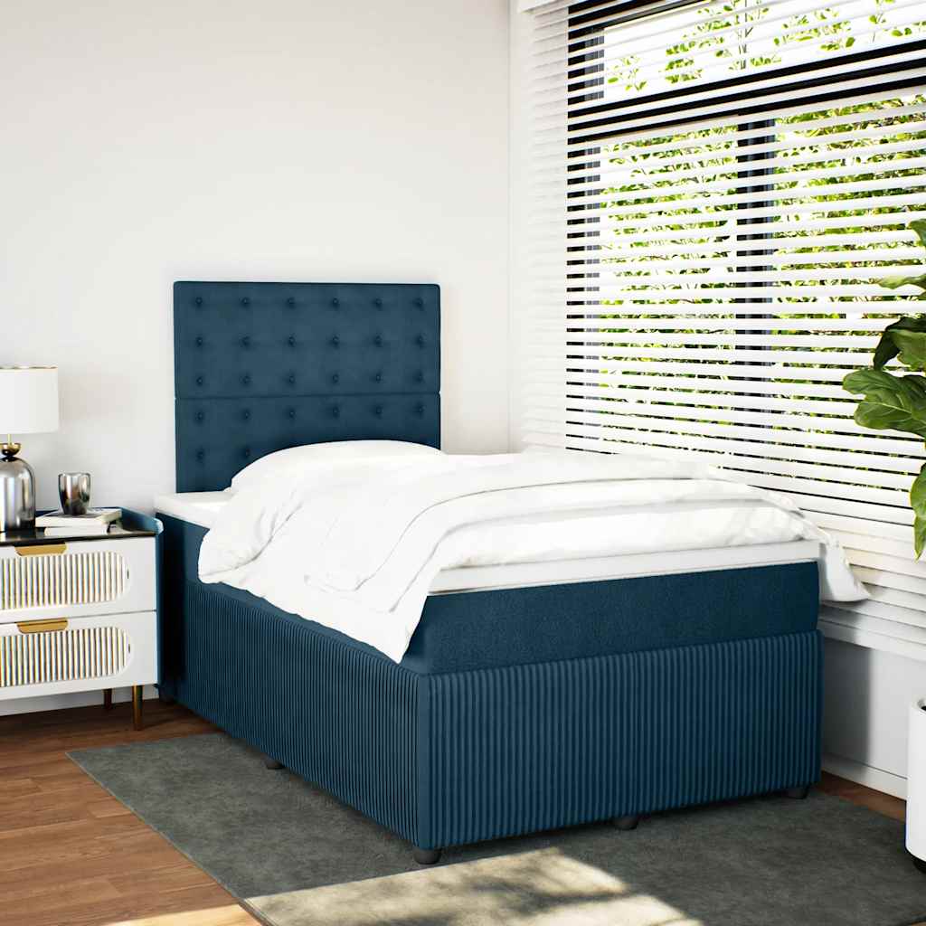 Cama boxspring com colchão 120x190 cm veludo azul-escuro