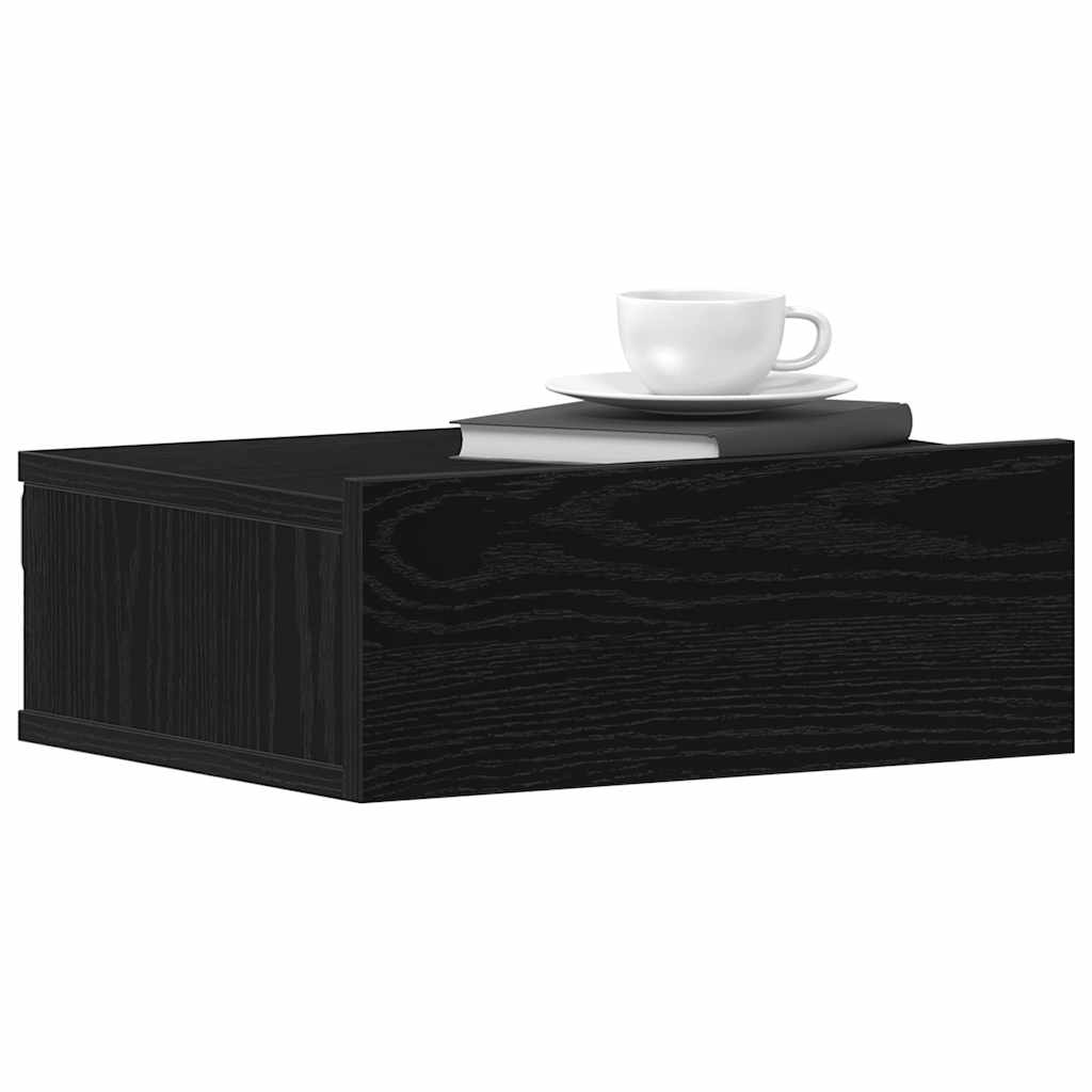 Mesa de cabeceira flutuante em carvalho preto, 40x32x15 cm, madeira engenheirada.