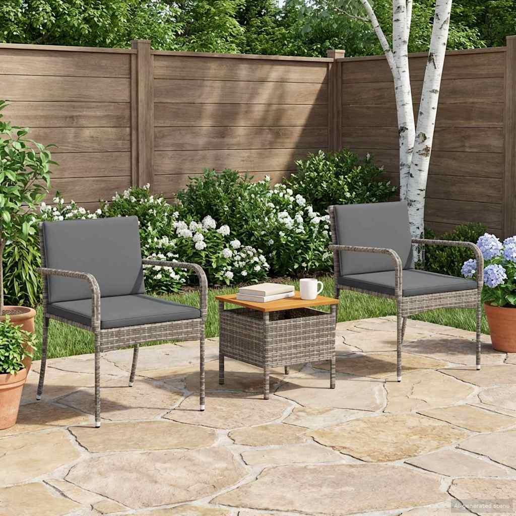 Conjunto bistro de jardim 3 pcs cinzento vime PE