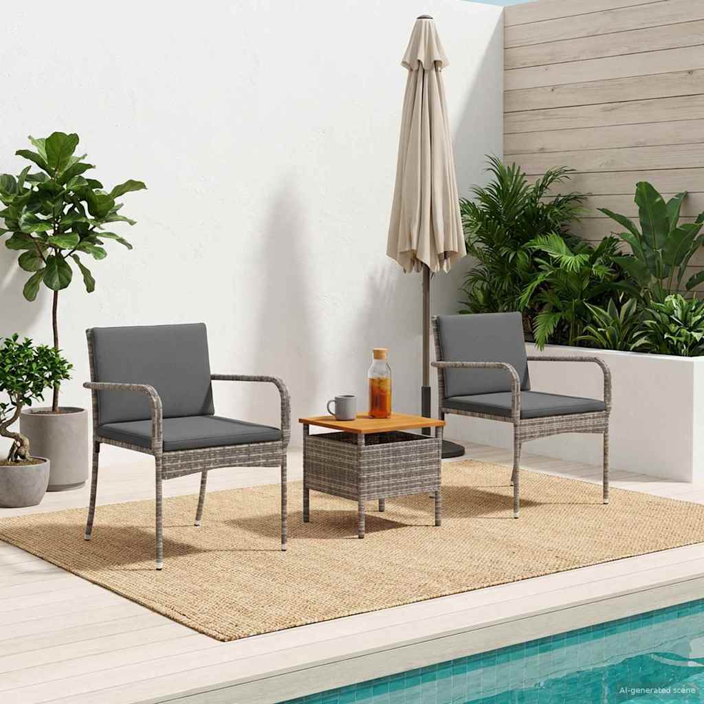 Conjunto bistro de jardim 3 pcs cinzento vime PE