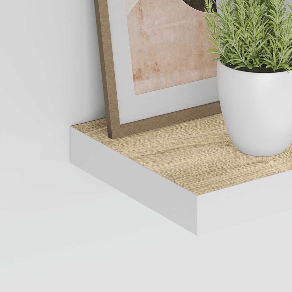 Prateleira de parede suspensa 50x23,5x3,8cm MDF carvalho e branco