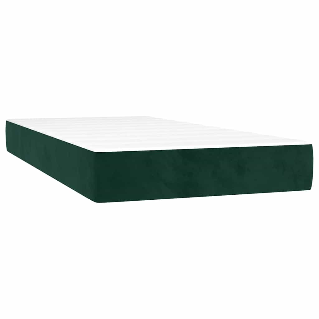 Cama com molas/colchão 90x200 cm veludo verde-escuro