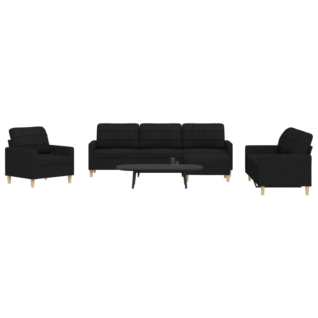 4 Pcs conjunto de sofás com apoio para pés tecido preto