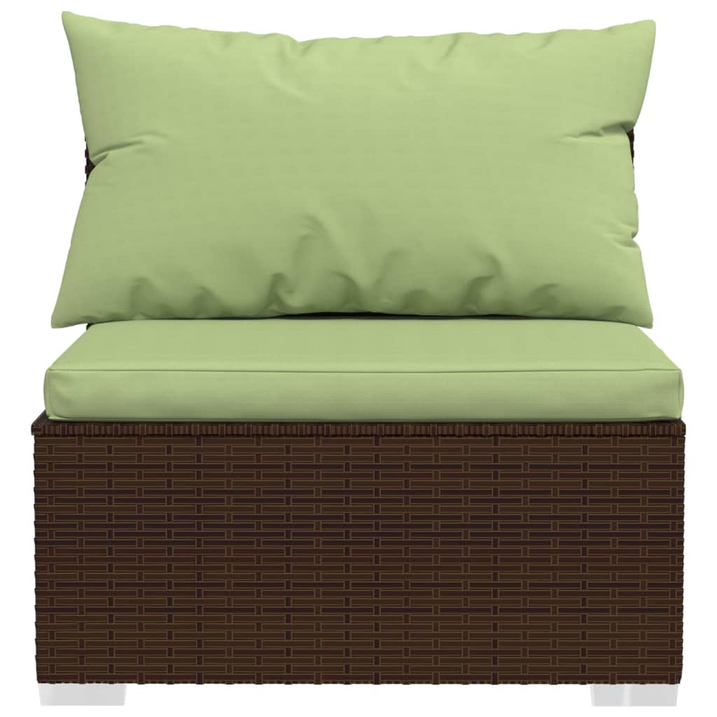4 Pcs conjunto lounge jardim c/ almofadões vime PE castanho