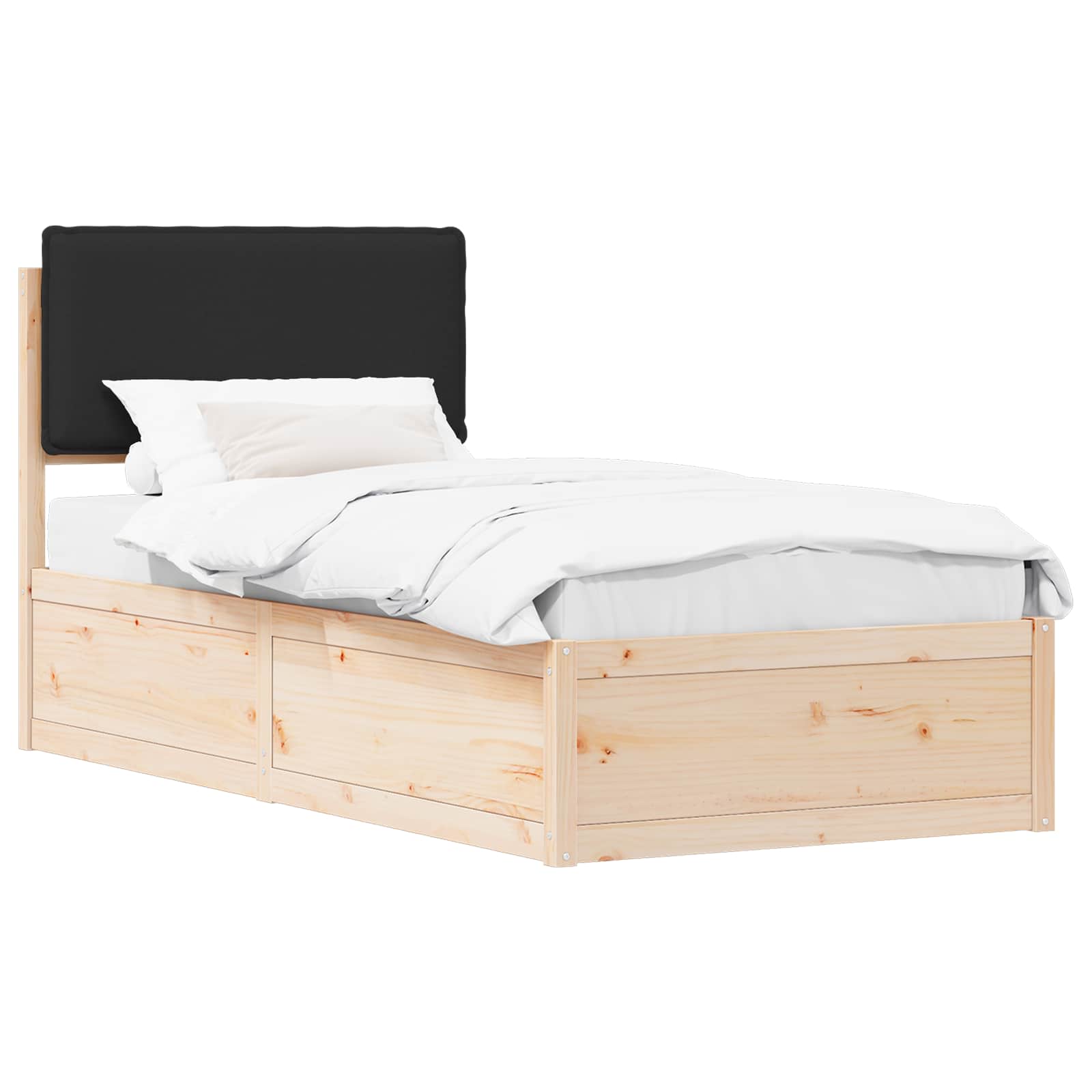 Estrutura de cama com cabeceira estofada preto 90 x 200 cm