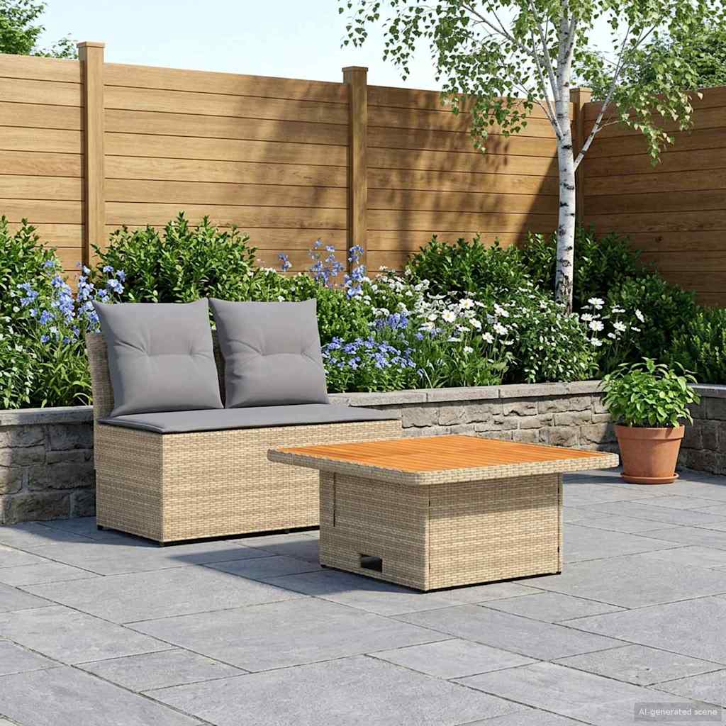 2 Peça sofá do meio para jardim com mesa elevatória vime PE