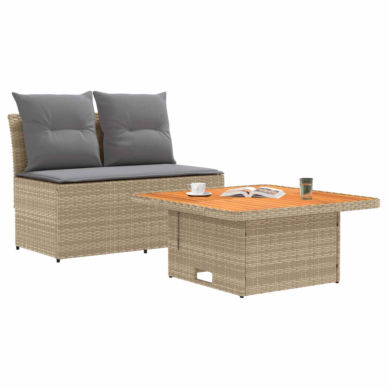 2 Peça sofá do meio para jardim com mesa elevatória vime PE