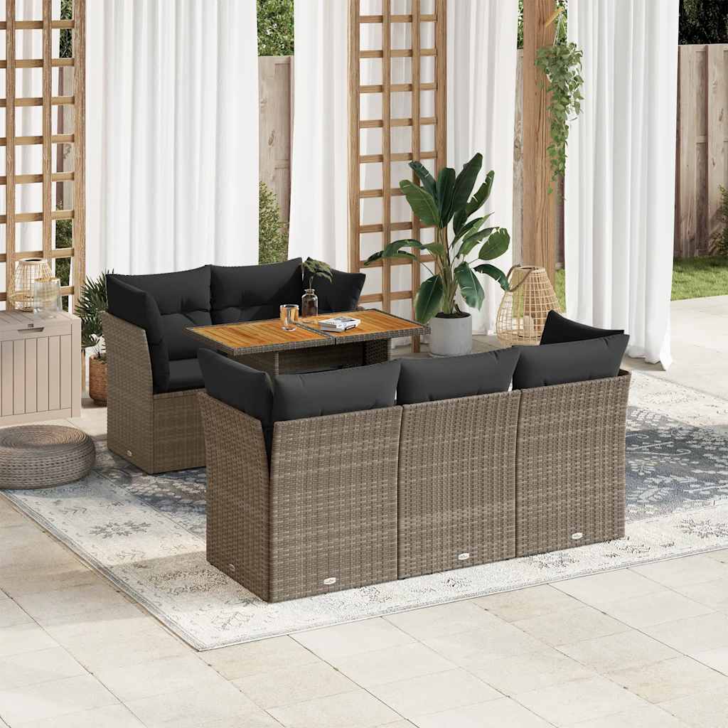 6 Pcs conjunto sofás de jardim com almofadões vime cinzento