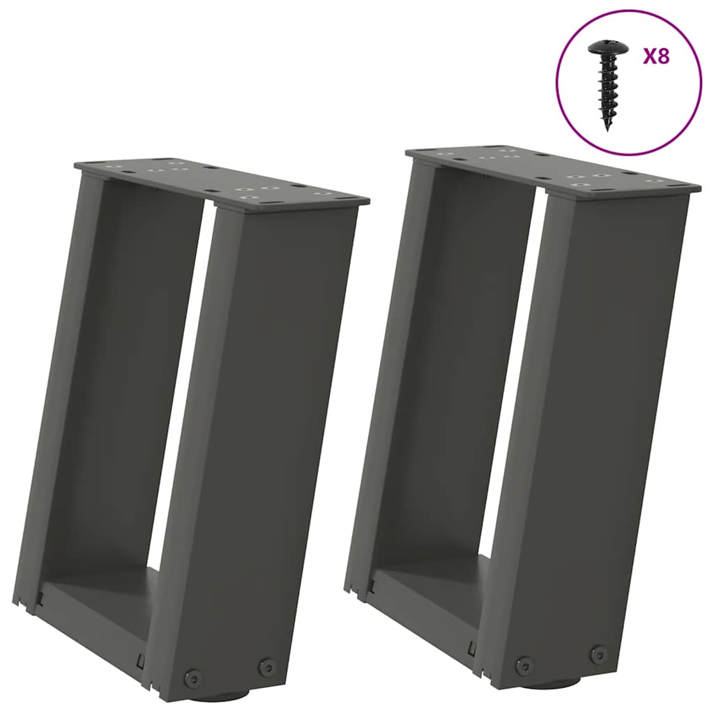 Pés para mesa de centro em formato de u, 2 peças, antracite, 30x(30-31) cm, aço