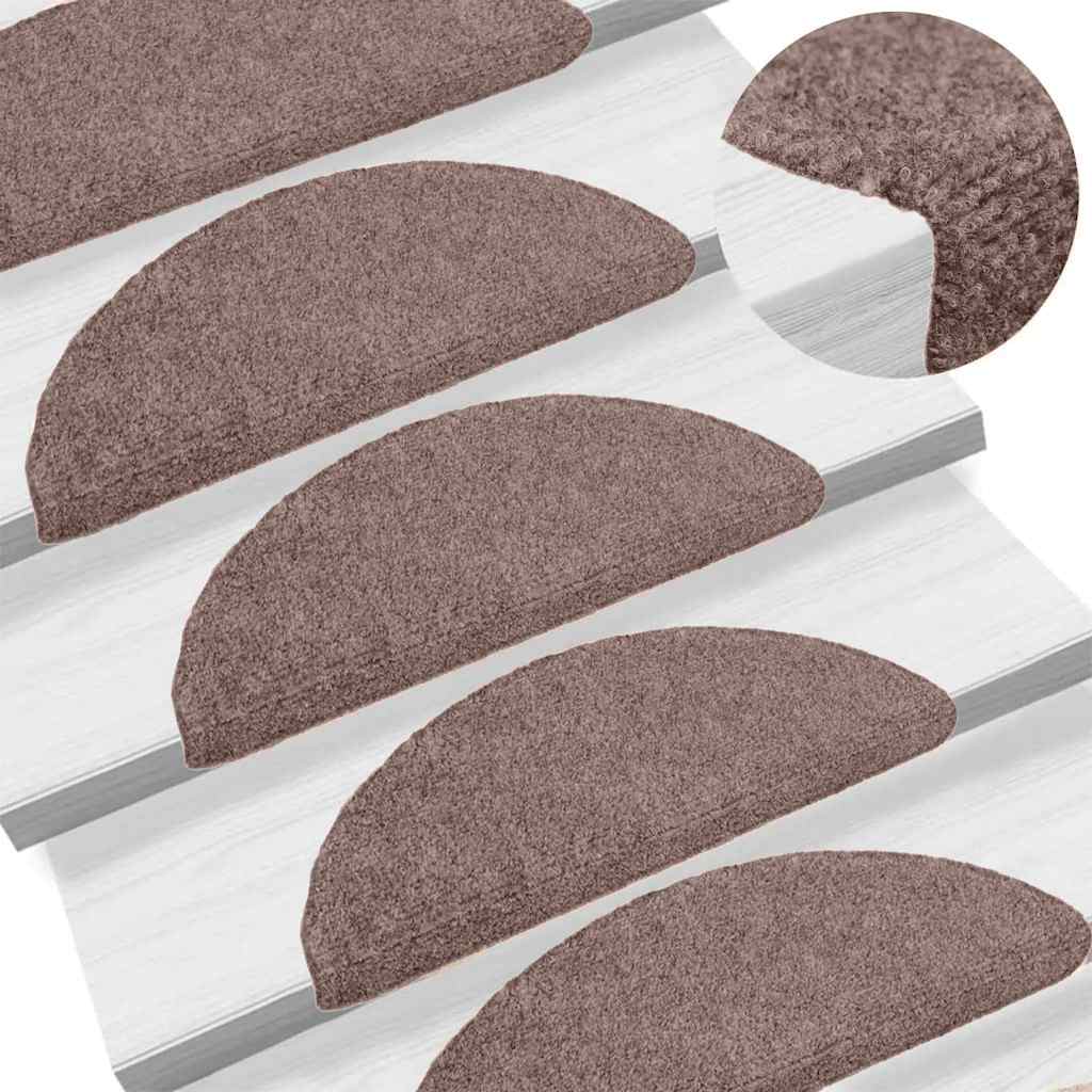 Tapetes de escada autoadesivos 10 peças 65x21x4 cm marrom claro meia-lua grande