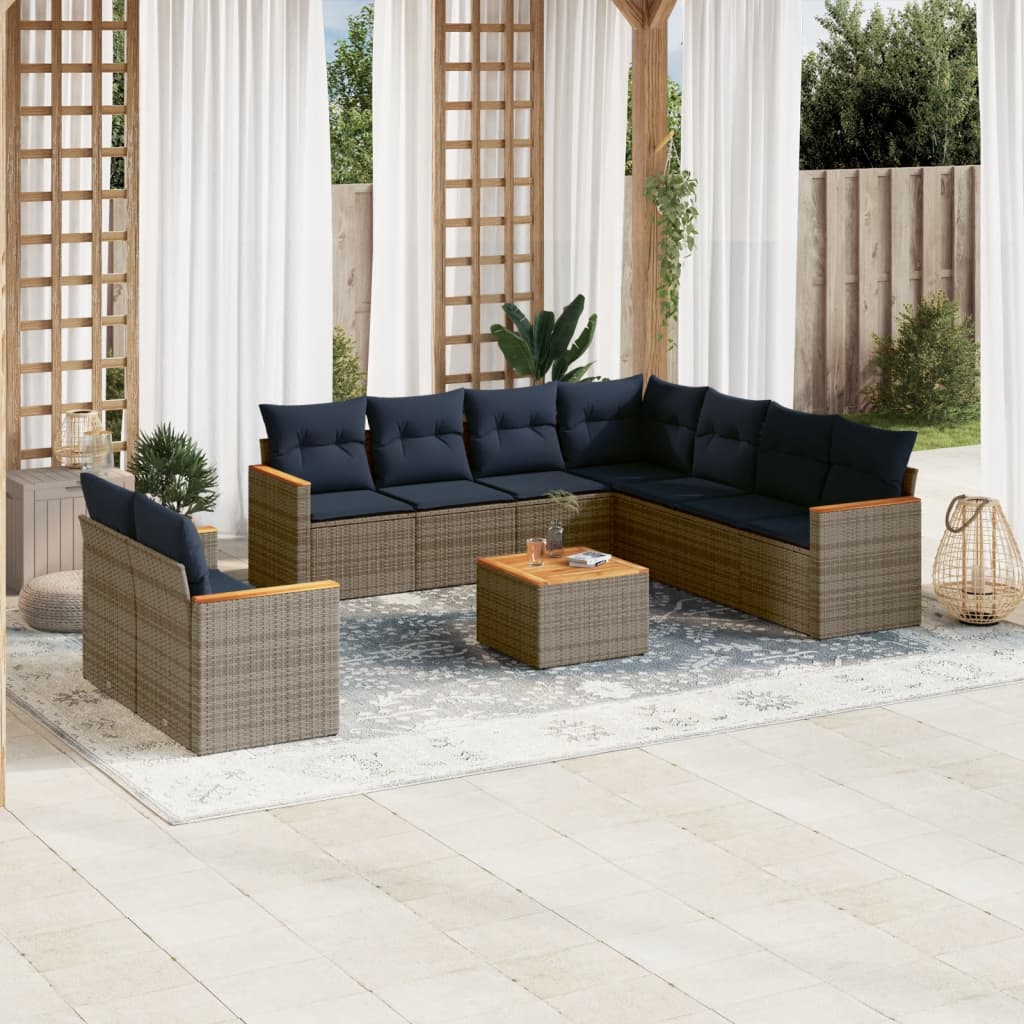 Conjunto de sofá de jardim com 10 peças e almofadas em rattan sintético cinza