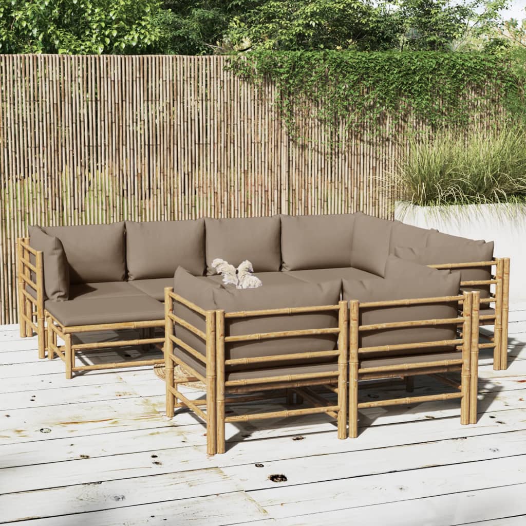 10Pcs conj. lounge jardim bambu almofadões cinzento-acastanhado