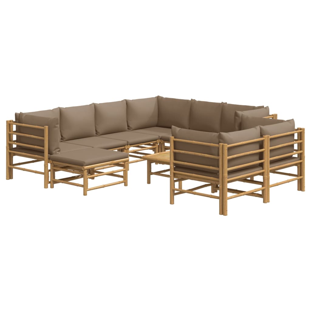 10Pcs conj. lounge jardim bambu almofadões cinzento-acastanhado