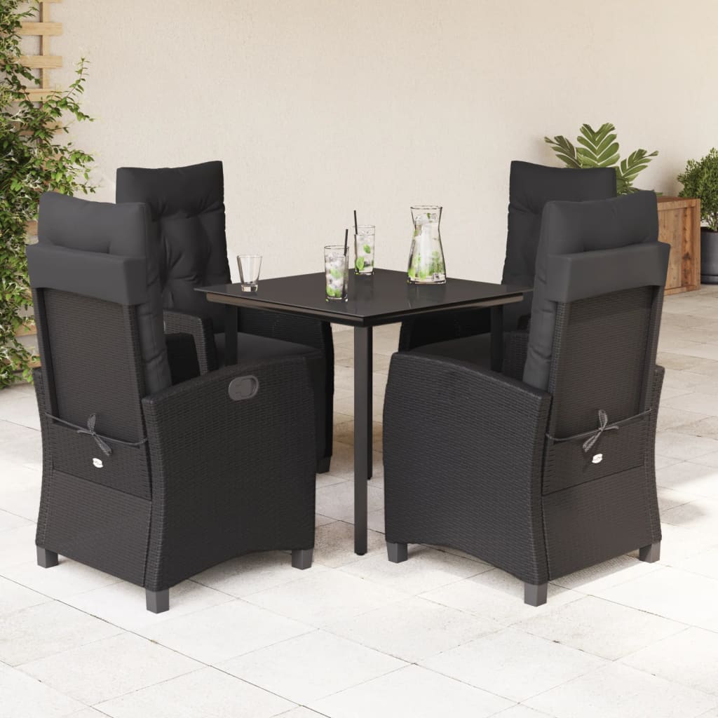 5 Pcs conjunto de jantar p/ jardim c/ almofadões vime PE preto