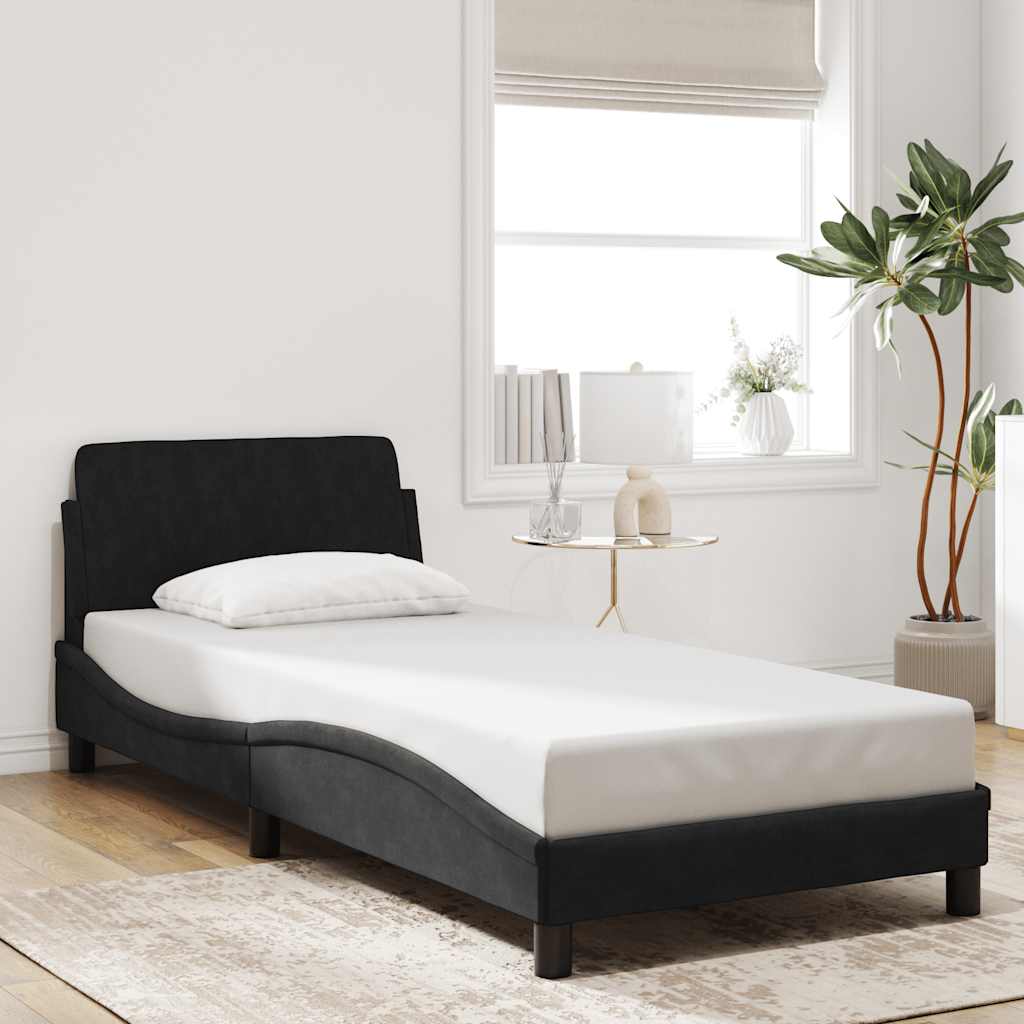 Estrutura de cama com cabeceira dover veludo 90x200 cm preto