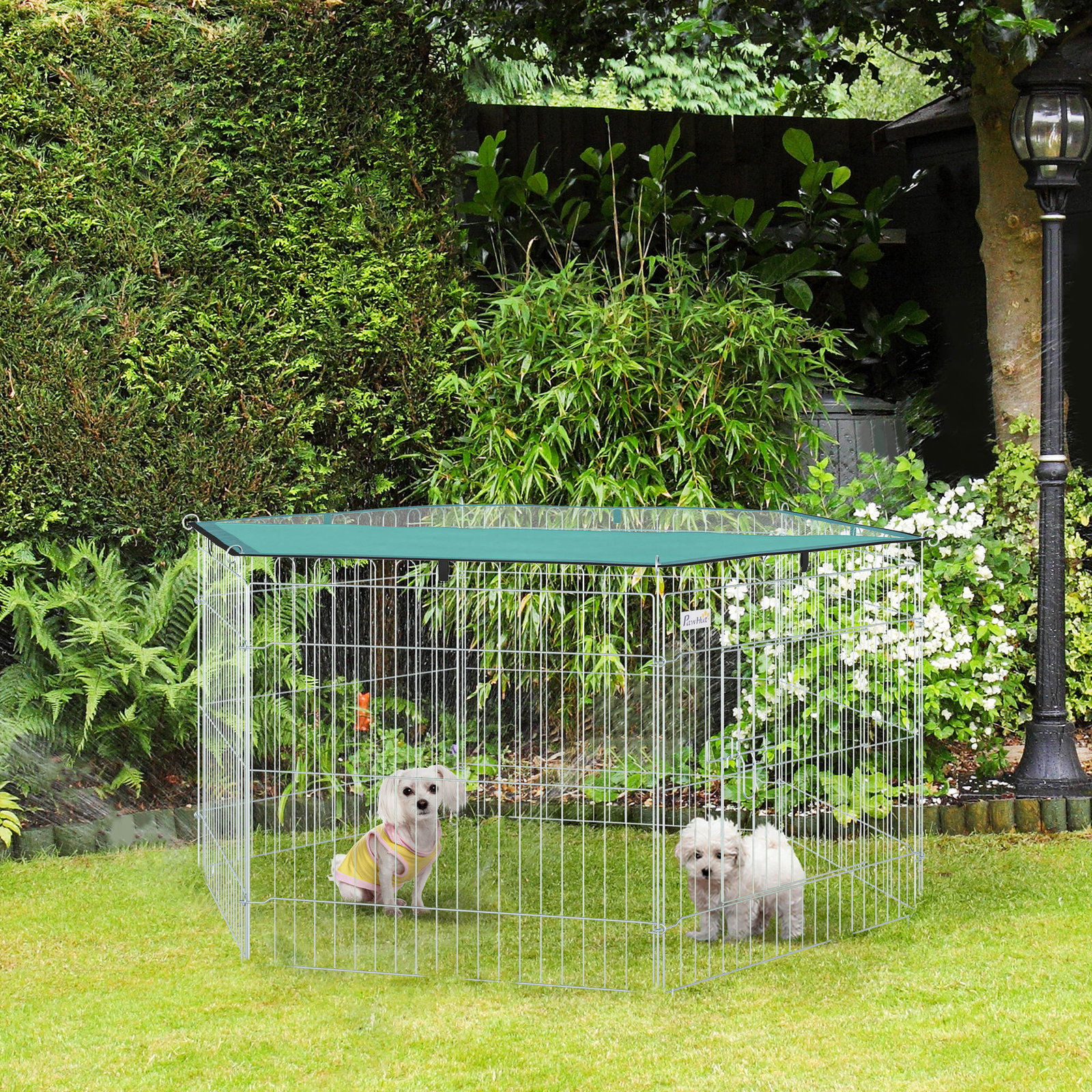 Parque para Animais de Estimação com 6 Painéis 59x60cm Dobrável Cerca para Animais de Estimação com Porta com Trava e Toldo Supe