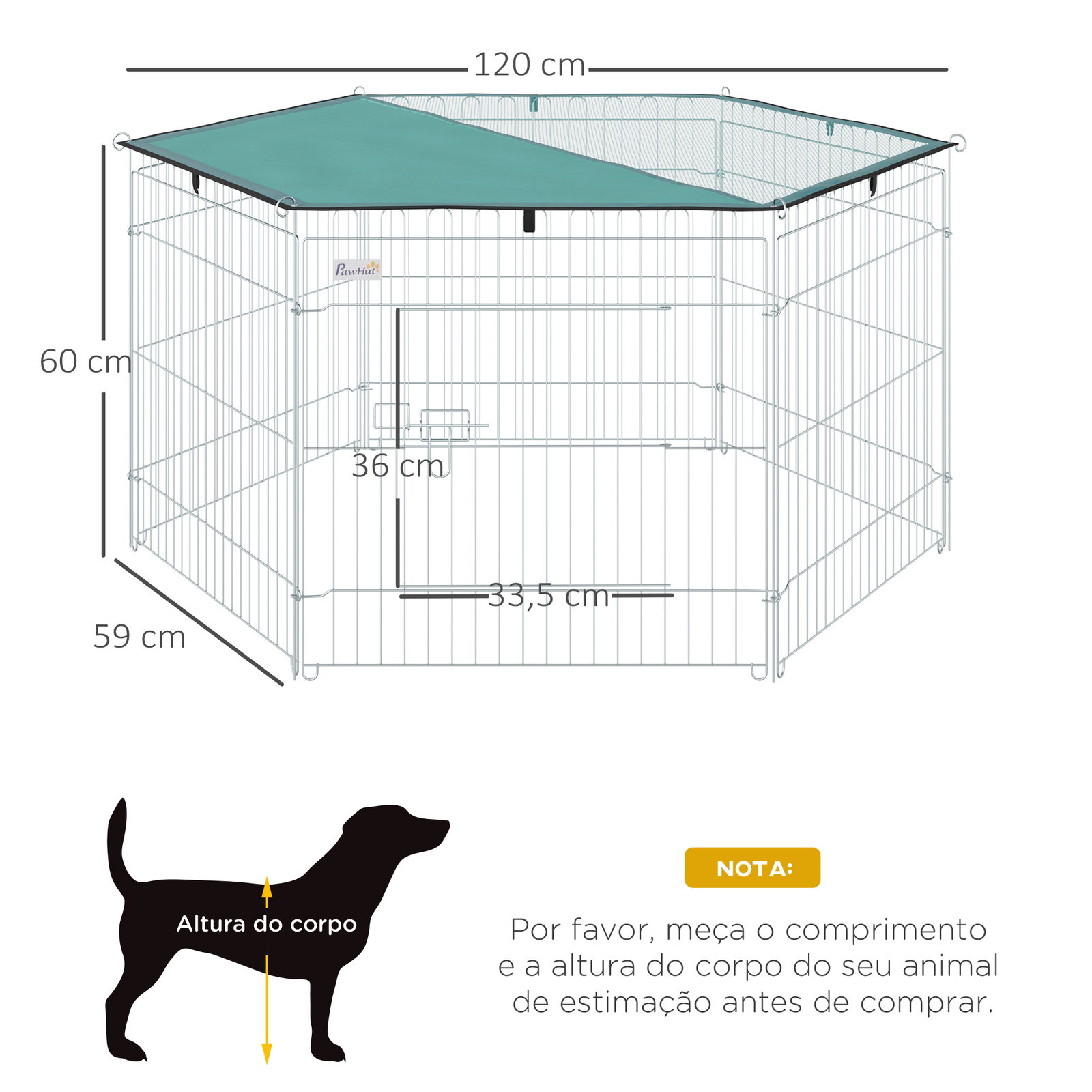 Parque para Animais de Estimação com 6 Painéis 59x60cm Dobrável Cerca para Animais de Estimação com Porta com Trava e Toldo Supe