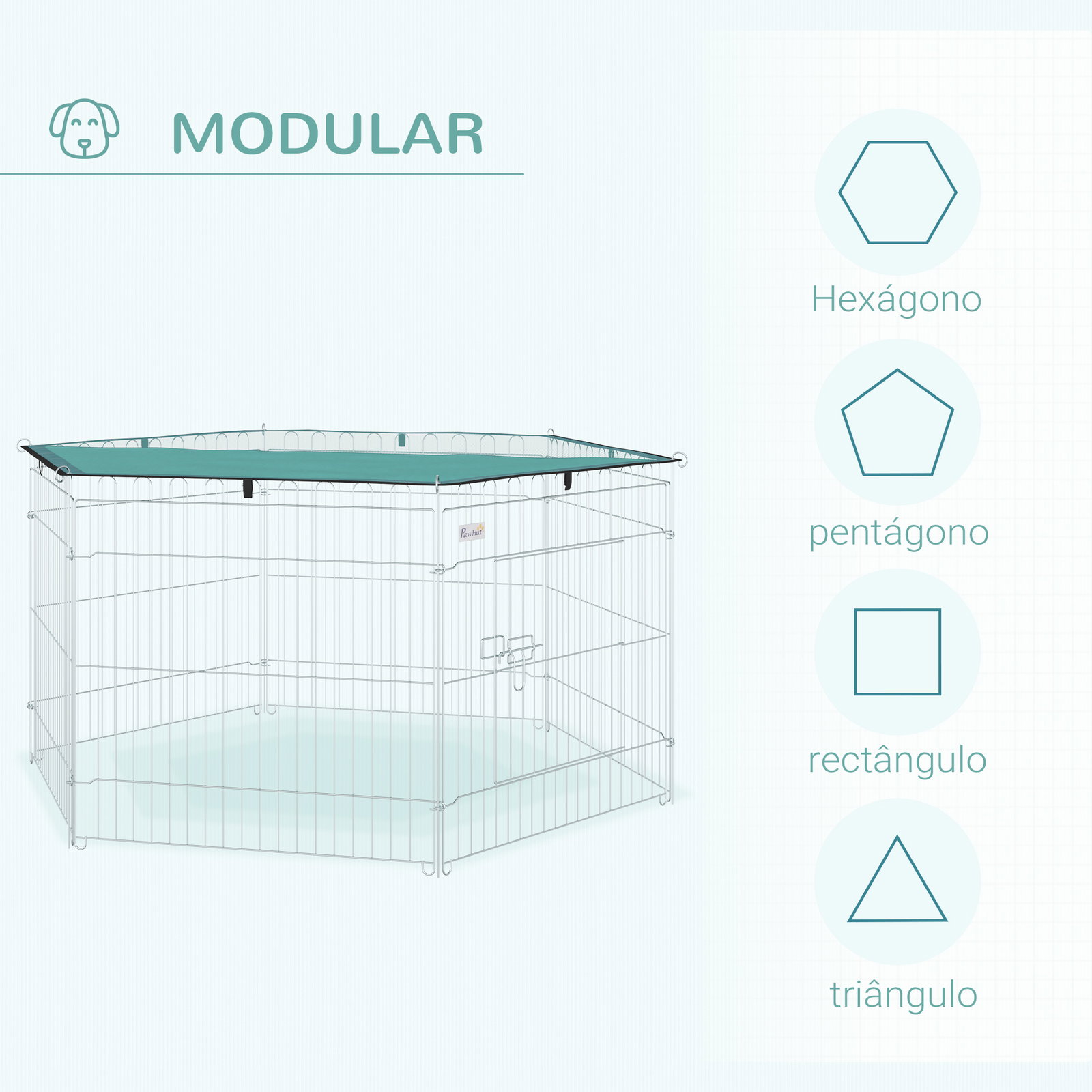 Parque para Animais de Estimação com 6 Painéis 59x60cm Dobrável Cerca para Animais de Estimação com Porta com Trava e Toldo Supe