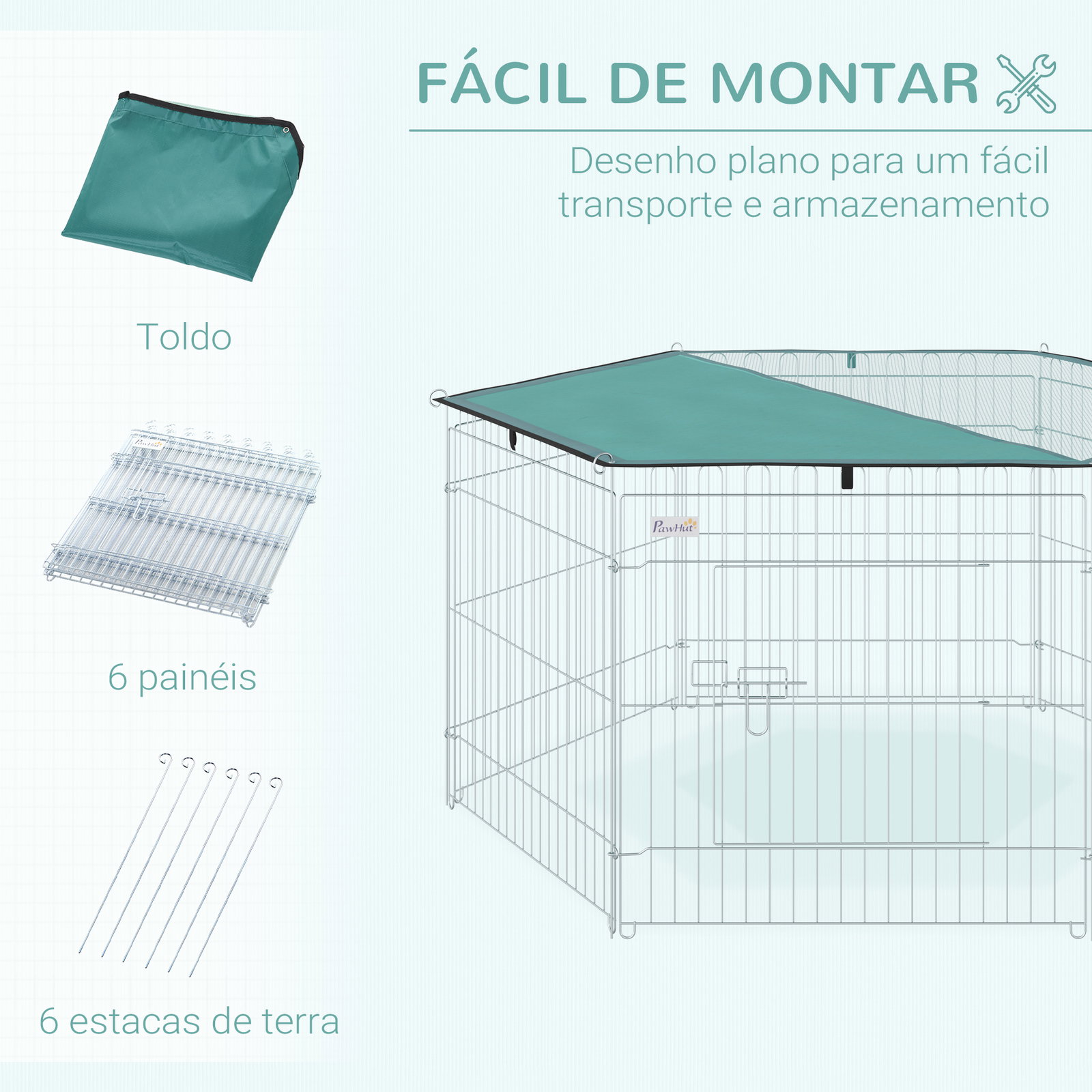 Parque para Animais de Estimação com 6 Painéis 59x60cm Dobrável Cerca para Animais de Estimação com Porta com Trava e Toldo Supe