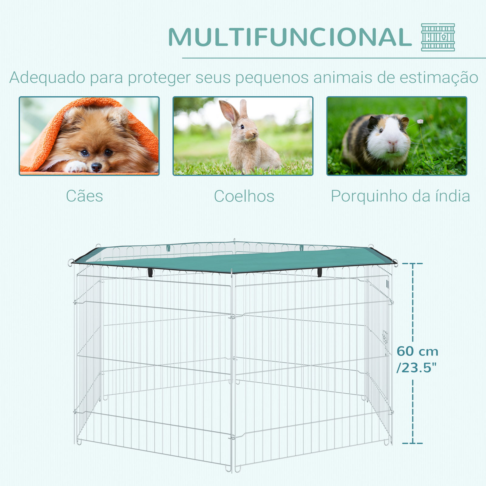 Parque para Animais de Estimação com 6 Painéis 59x60cm Dobrável Cerca para Animais de Estimação com Porta com Trava e Toldo Supe
