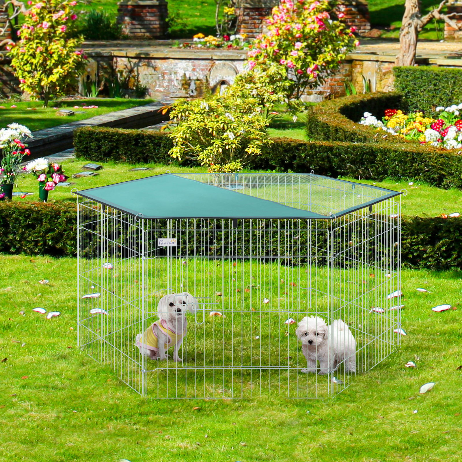 Parque para Animais de Estimação com 6 Painéis 59x60cm Dobrável Cerca para Animais de Estimação com Porta com Trava e Toldo Supe