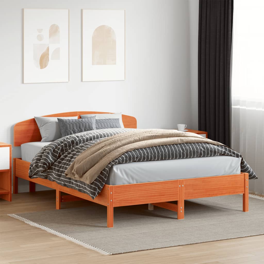 Cama sem colchão 150x200 cm madeira pinho maciça castanho-mel
