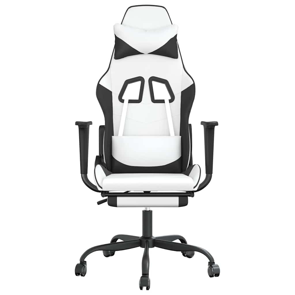 Cadeira gaming massagens c/ apoio pés couro artif. branco/preto