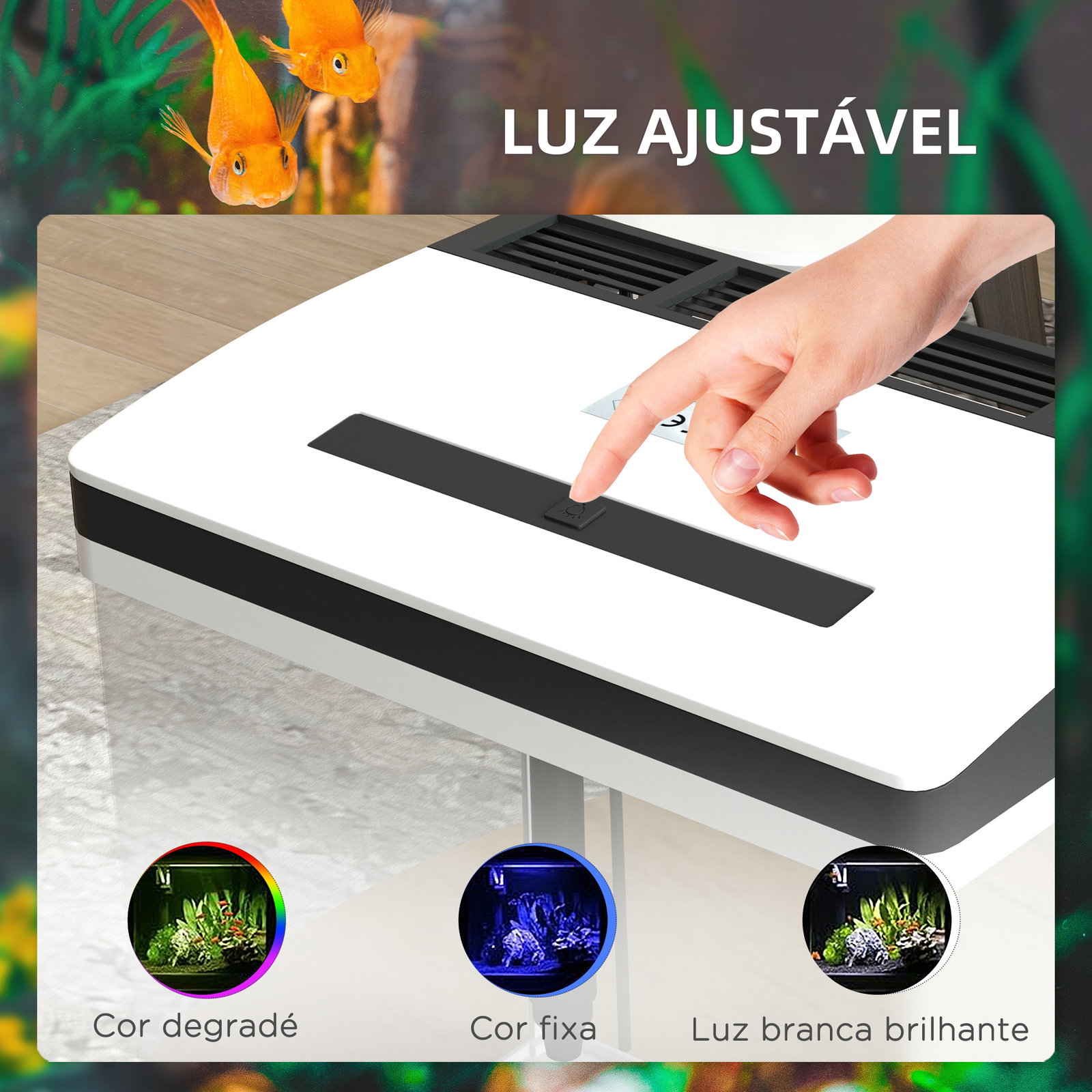 Aquário de cristal de 13l aquário pequeno com sistema de filtração iluminação LED e bomba de água 29x20x30,5 cm branco