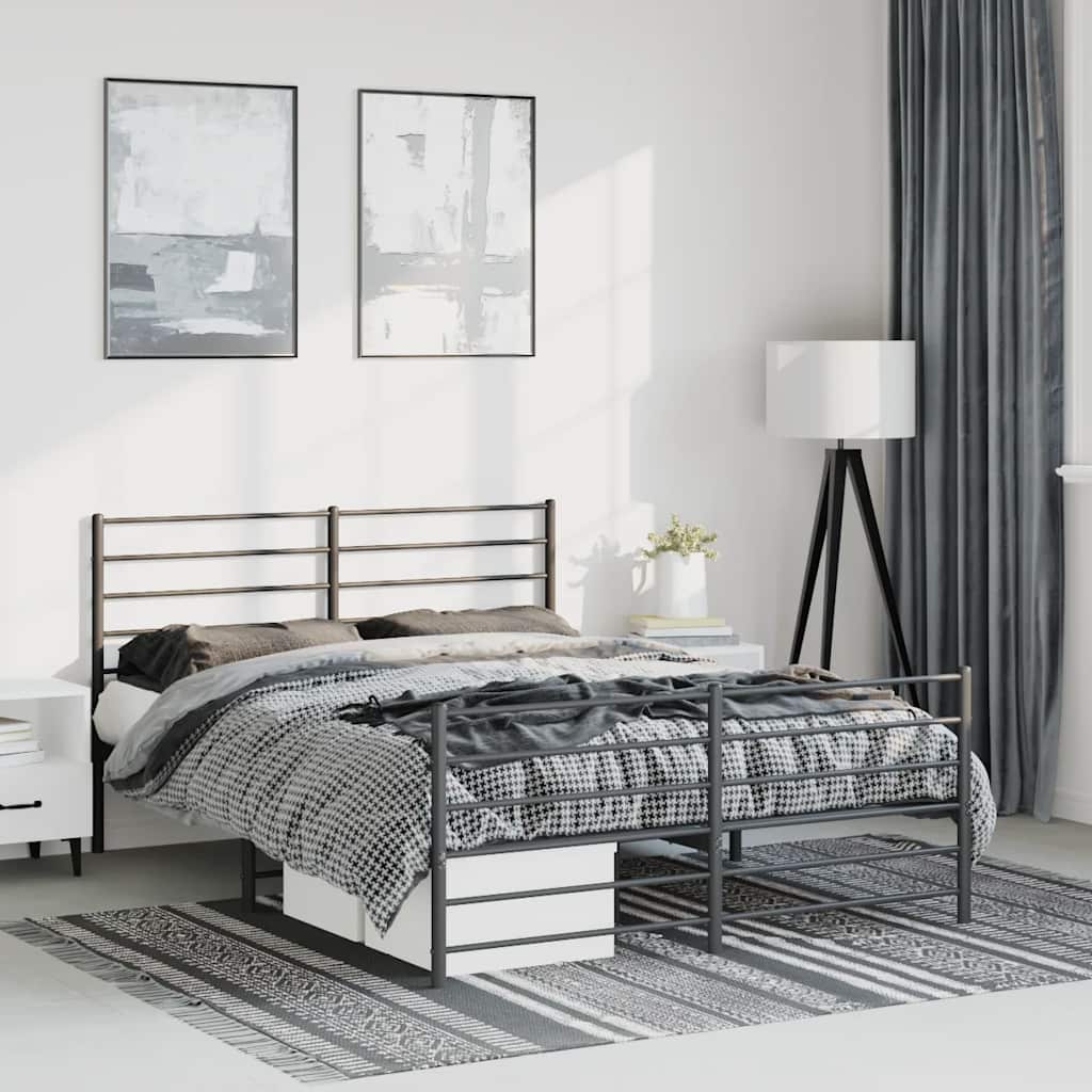 Estrutura de cama com cabeceira e pés 135x190 cm metal preto