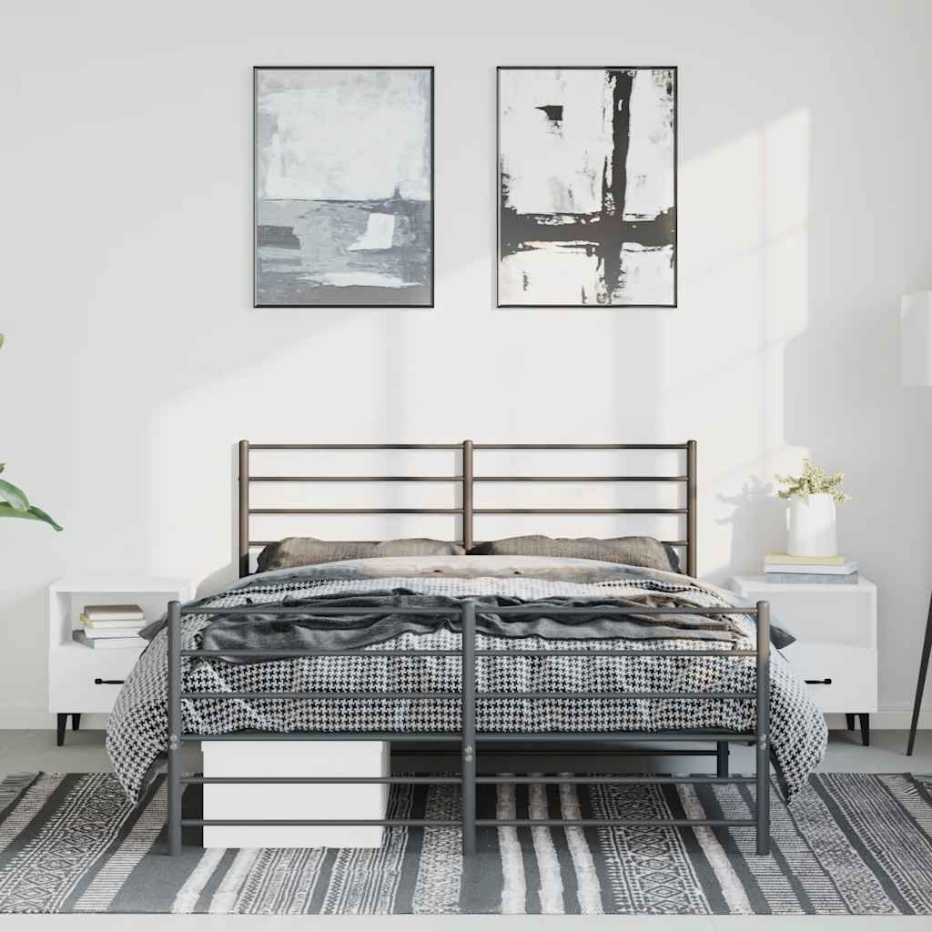 Estrutura de cama com cabeceira e pés 135x190 cm metal preto