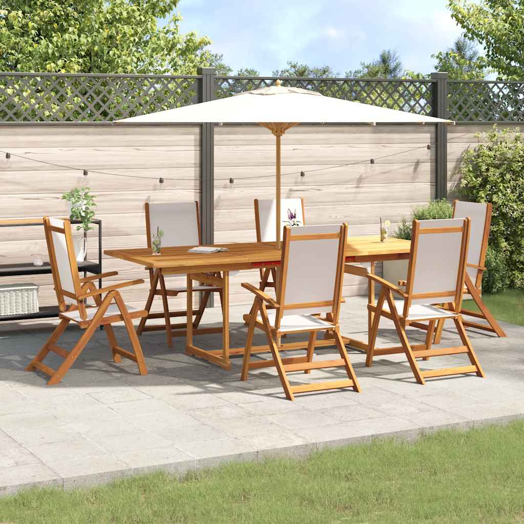 7 Pcs conjunto de jantar para jardim acácia maciça e textilene