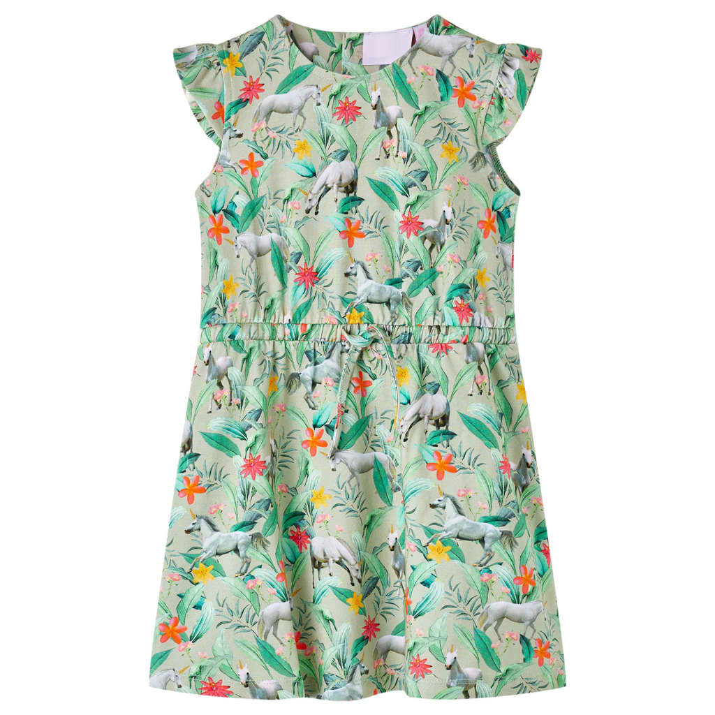 Vestido de criança com manga sino caqui-claro 128