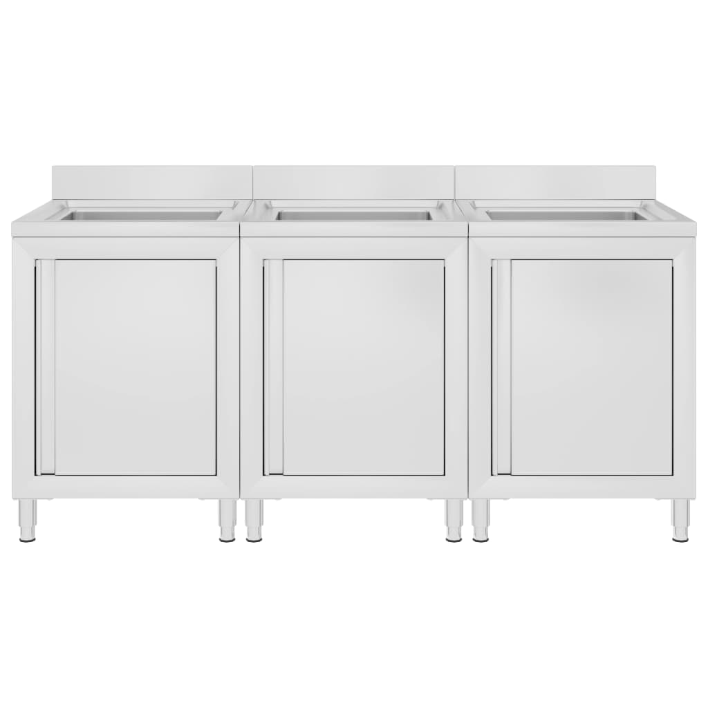 Armários c/ lava-louça cozinha comercial 3 pcs aço inoxidável