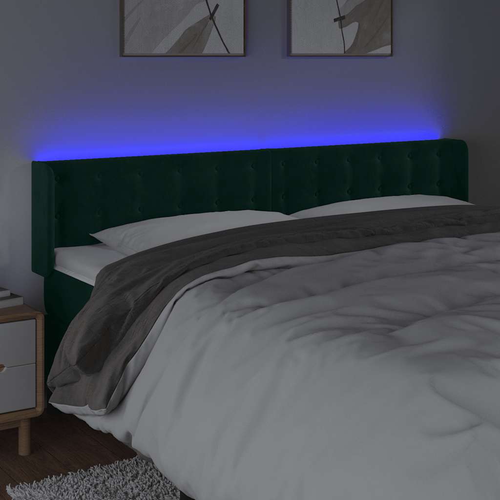 Cabeceira cama c/ luzes LED veludo 163x16x78/88 cm verde-escuro